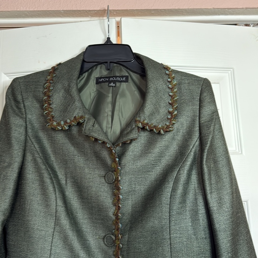 Nipon Boutique Vintage Olive Green Blazer with Brown Accents Size 8 - Picture 4 of 11